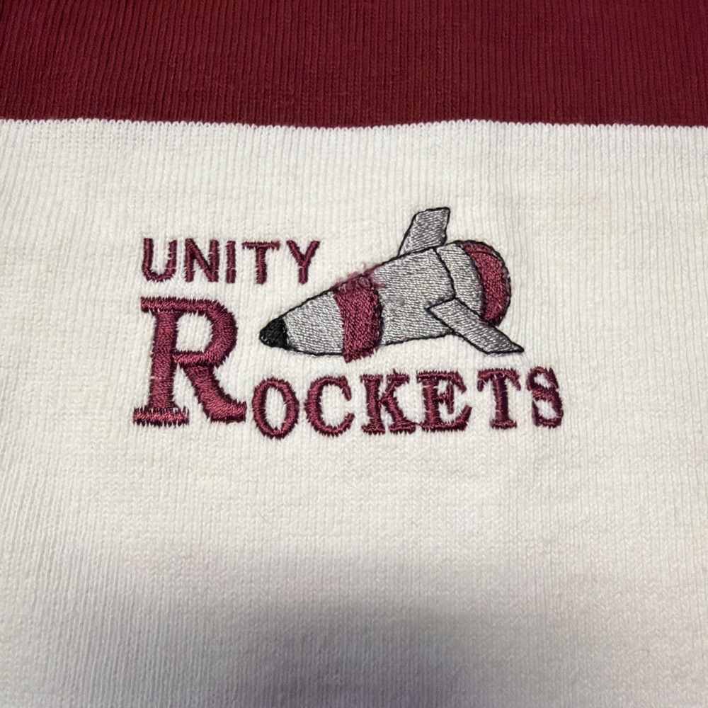 VTG Barbarian Rugby Wear Unity Rockets Burgundy White Striped 90s - Picture 2 of 6
